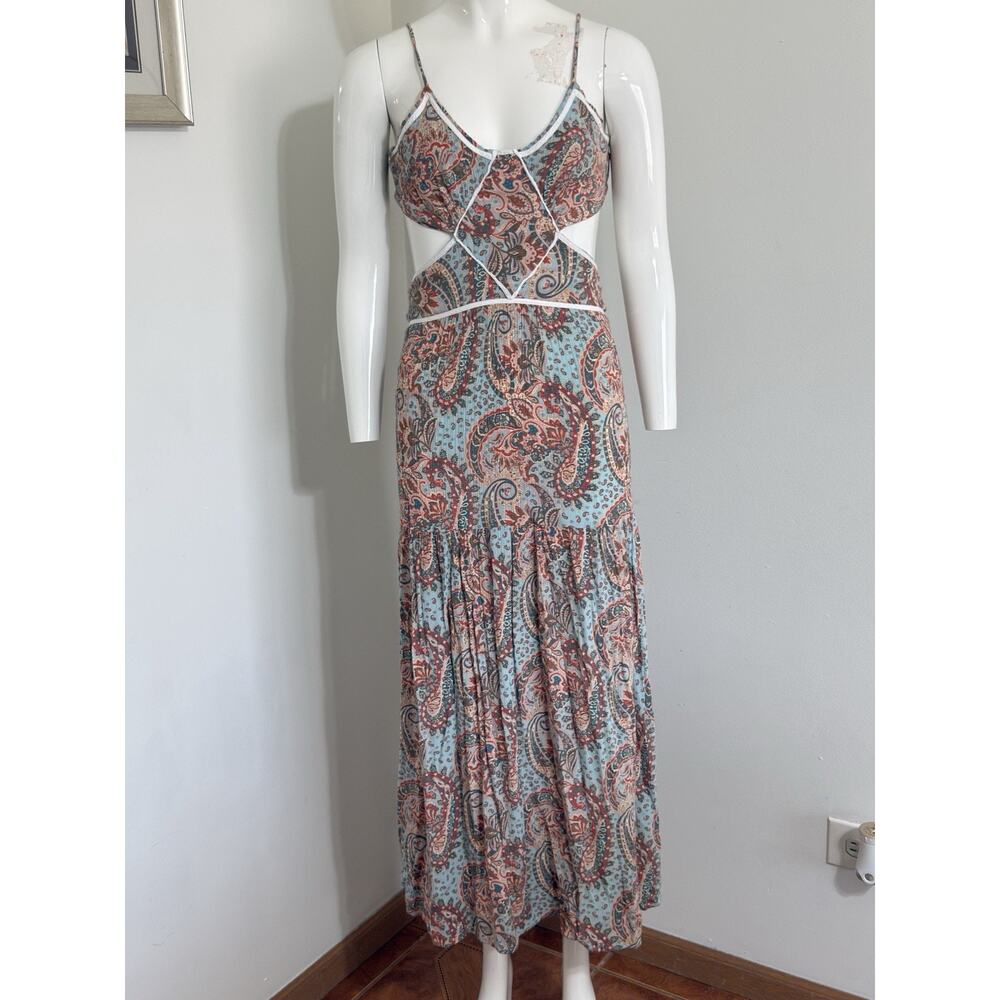 Blue B Collection Women’s Maxi Dress Paisley Boho Strappy V-Neck Beach Resort S